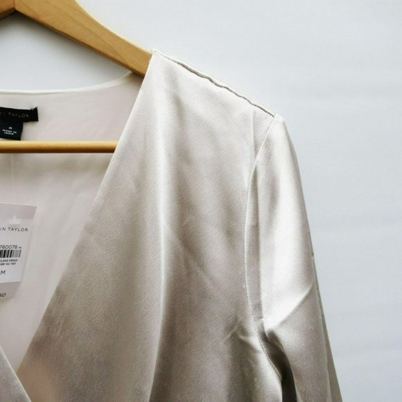 Ann Taylor Silver Ivory Wrap Blouse, Size Medium - Picture 10 of 13